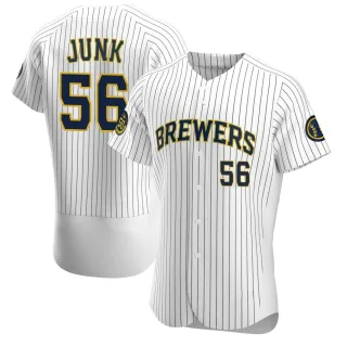 Men's Authentic White Janson Junk Milwaukee Brewers Alternate Jersey