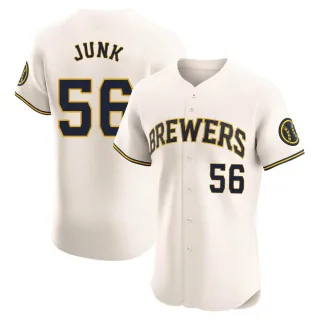Men's Elite Cream Janson Junk Milwaukee Brewers Home Jersey