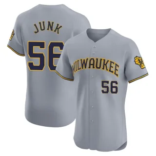 Men's Elite Gray Janson Junk Milwaukee Brewers Road Jersey