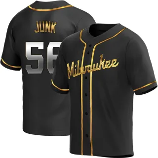Men's Replica Black Golden Janson Junk Milwaukee Brewers Alternate Jersey