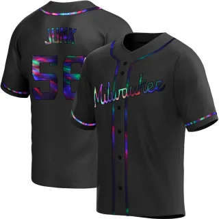 Men's Replica Black Holographic Janson Junk Milwaukee Brewers Alternate Jersey