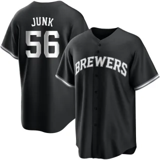 Men's Replica Black/White Janson Junk Milwaukee Brewers Jersey
