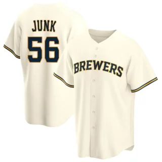 Men's Replica Cream Janson Junk Milwaukee Brewers Home Jersey