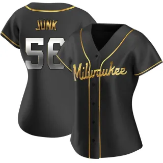 Women's Replica Black Golden Janson Junk Milwaukee Brewers Alternate Jersey