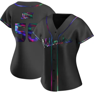 Women's Replica Black Holographic Janson Junk Milwaukee Brewers Alternate Jersey