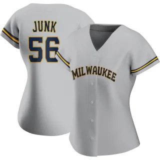 Women's Replica Gray Janson Junk Milwaukee Brewers Road Jersey